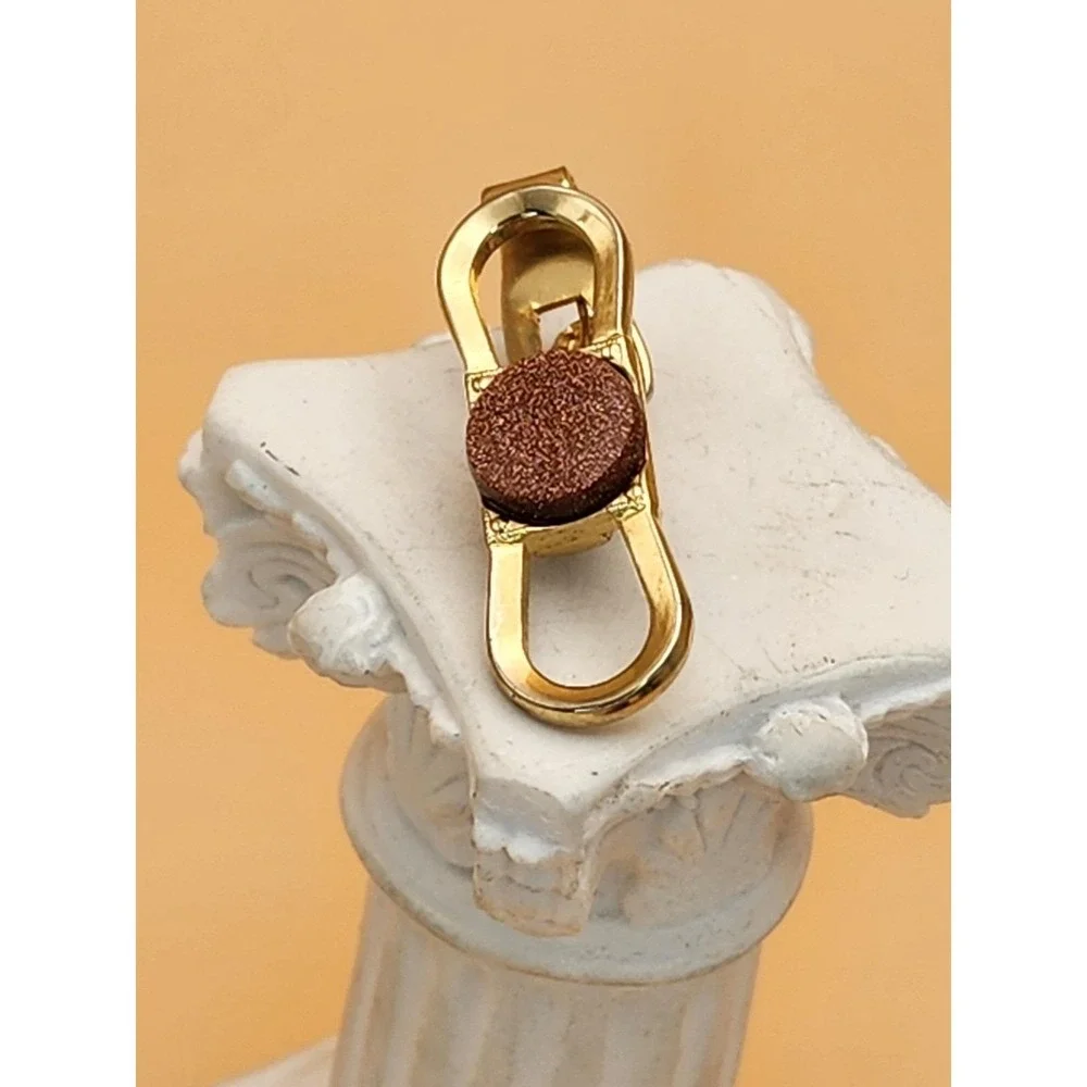 Vtg Made In England Semi-Precious GOLDSTONE Gold Plate Tie Clip Tie Bar Tie Tack